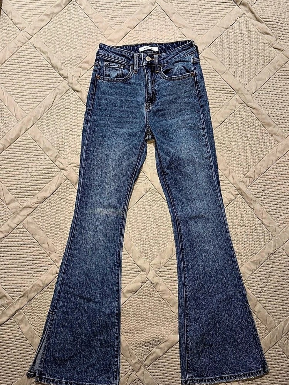 High Rise Distressed Slit Hem Vintage Flare Jeans Slit Hem
